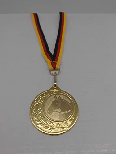 Fanshop Lünen 20 Stück Medaillen - aus Stahl 40mm / Gold - inkl. Medaillen Band - Emblem 25mm (Gold) - Reiten - Dressur - Pferde - Pferd - (e262) -