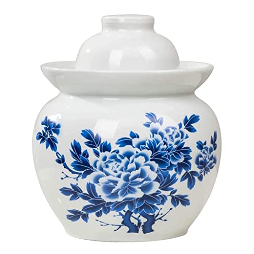 OGYCLVJV Gärglas aus blauer und weißer Keramik, verdicktes Einmachglas aus Porzellan, Kimchi-Topf mit Deckel, versiegelte Behälter zur Aufbewahrung von Lebensmitteln aus Keramik, Wassersiegel for Ferm