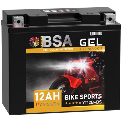 BSA YT12B-BS GEL Roller Batterie 12V 12Ah 215A/EN Motorradbatterie doppelte Lebensdauer entspricht 51001 51015 YT12-B4 GT12B-4 CT12B-4 vorgeladen auslaufsicher wartungsfrei