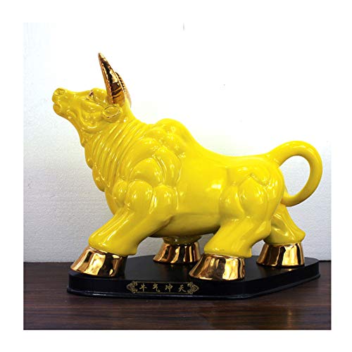 Kunstdekoration Keramik Kuh Statuen, Kuh Figurine Das Glück bringen, vorzügliche Crafts Statuen sind geeignet for Heim und Büro Desktop Feng Shui Dekorationen desktop dekorationen (Color : Yellow)