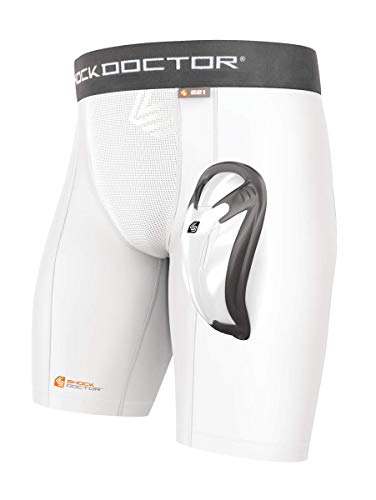 Shock Doctor Compression Shorts Core mit Bioflex Tiefschutz, Größe:2XL;Farbe:Weiß