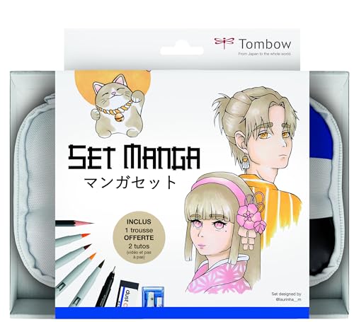Tombow Manga Set, enthält 9 ausgesuchte Produkte und Schritt-für-Schritt-Anleitung der Künstlerin Laura @laurinha__m.