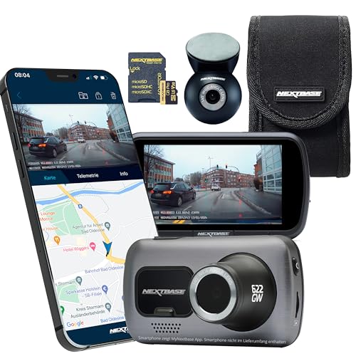 Nextbase® 622GW Dash-Cam Auto Bundle mit Heckscheibenkamera, 256 GB Micro SD-Karte, Aufbewahrungstasche, 4K / 30 FPS, 1080p / 60 FPS, 3 Zoll HD Touchscreen, 140° Weitwinkel, SOS–Notruffunktion, Alexa