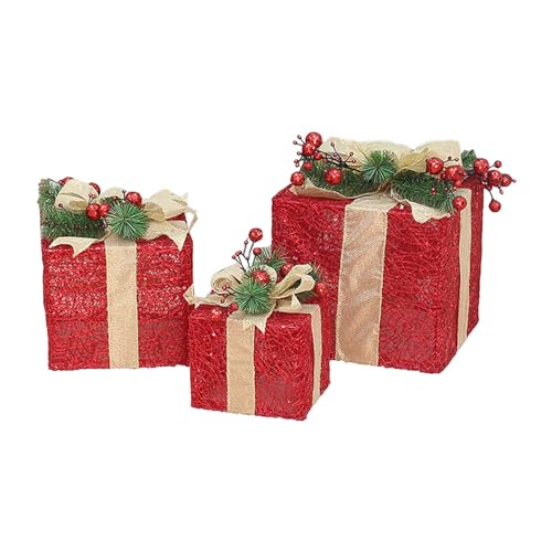 Set mit 3 Boxen mit Schleife, Geschenkbox, Ornament unter dem Baum, Paket für Weihnachten, Zuhause, Garten, Dekoration