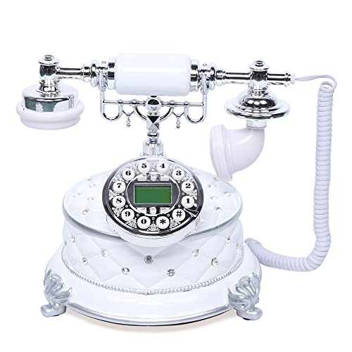 Vintage Telefon mit Wählscheibe - Antikes Desk Retro Festnetztelefon, Haustelefon Telephone Nostalgie Tischdeko, für Cafe Bar Home (Weiß 2)