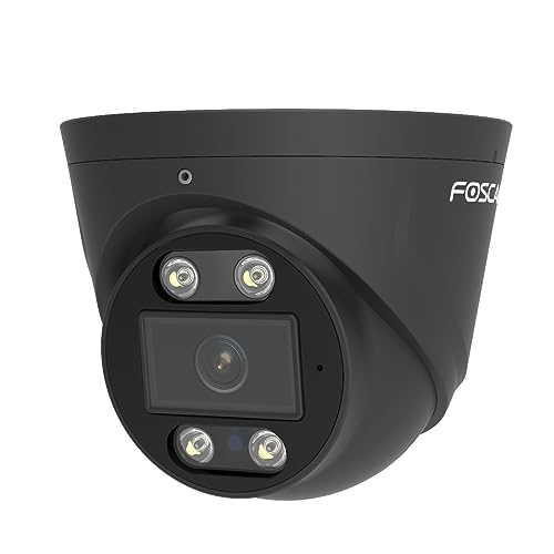 Foscam IP-Dome-Kamera für den Außenbereich, PoE, 5 MP, mit Lichtstrahlern und T5EP Sirene, Schwarz