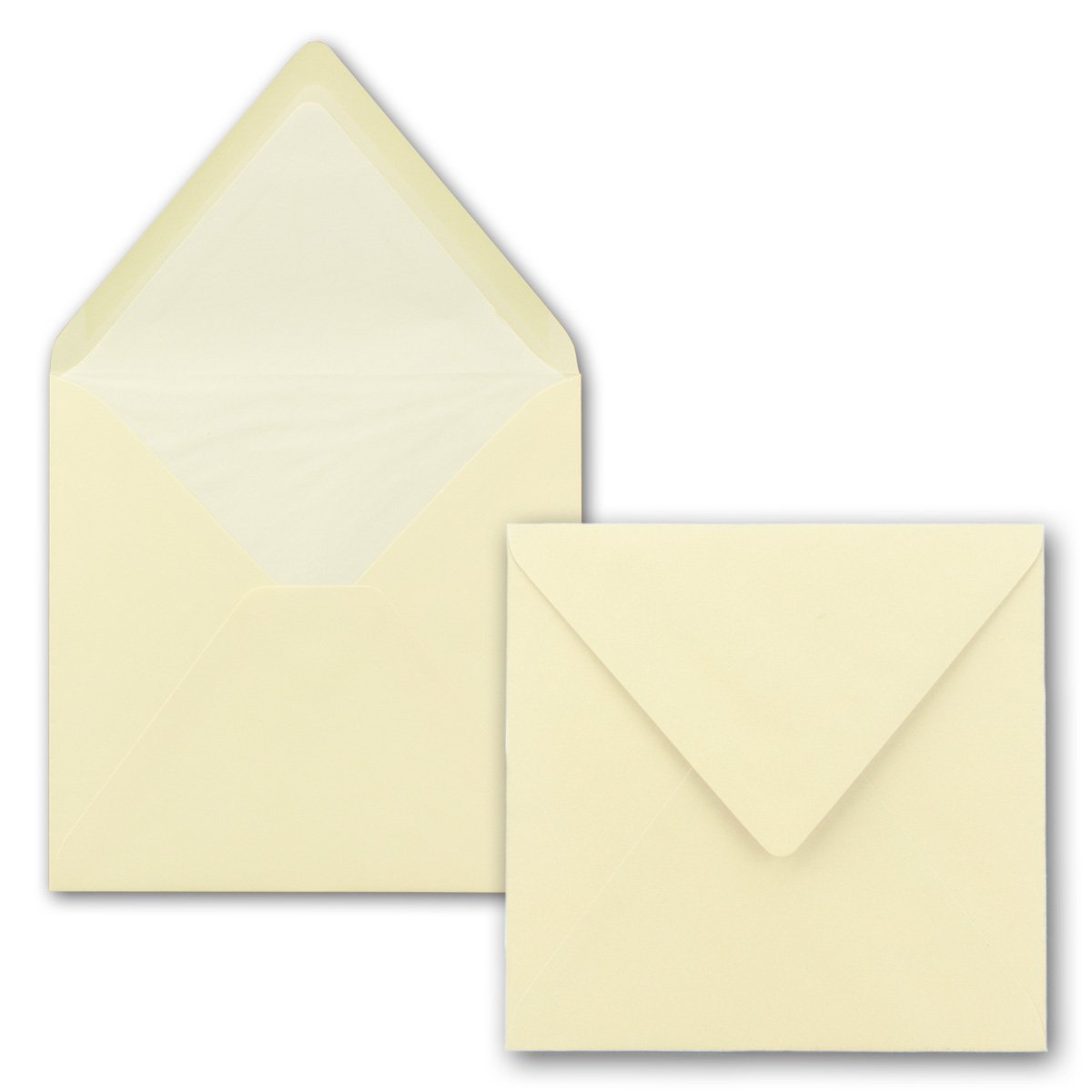 100x Briefumschläge Quadratisch 16 x 16 cm in Vanille (Creme) - Umschläge mit weißem Seidenfutter - Kuverts ohne Fenster & mit Nassklebung - Für Einladungskarten zu Hochzeit und Geburtstag