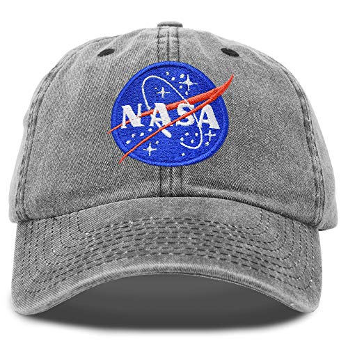 DALIX NASA Mütze Baseball Cap Washed Cotton Embroidered Logo Pigment Dyed, Schwarz - Washed Black, Einheitsgröße