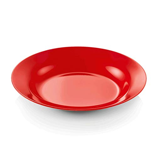 6 Stück Teller Ø 20 cm tief Melamin Kunststoff Mehrweg Suppenteller Geschirr, Rot