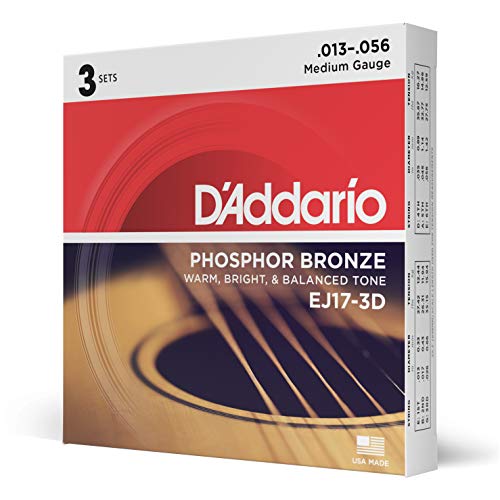 D'Addario EJ17-3D Phosphorbronze Saiten für Akustikgitarre .013 - .056 Medium (3er Pack) Sparpack