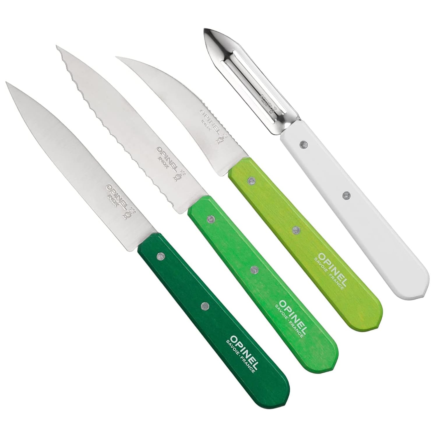 Opinel OP01709 Küchenmesser-Set, Primavera, 4-teilig Messer, Holz, Grün/Weiß, One Size