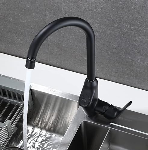 YYUHNGBN Digitalanzeige Küche Heiß- und Kalttemperaturanzeige Universalwaschbecken 360 drehbares Waschbecken Anti-Spritz-Wasserhahn,Schwarz to Pursue Happiness