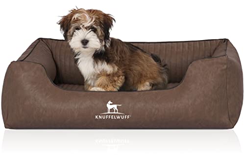 Knuffelwuff Orthopädisches Hundebett Hundesofa Hundekissen Hundekorb Chesapeake aus Laser gestepptem marmoriertem Kunstleder M-L 85 x 63cm Braun