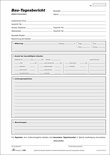 Bau-Tagesbericht - Block, 3 x 50 Blatt, DIN A4, mit Durchschreibepapier