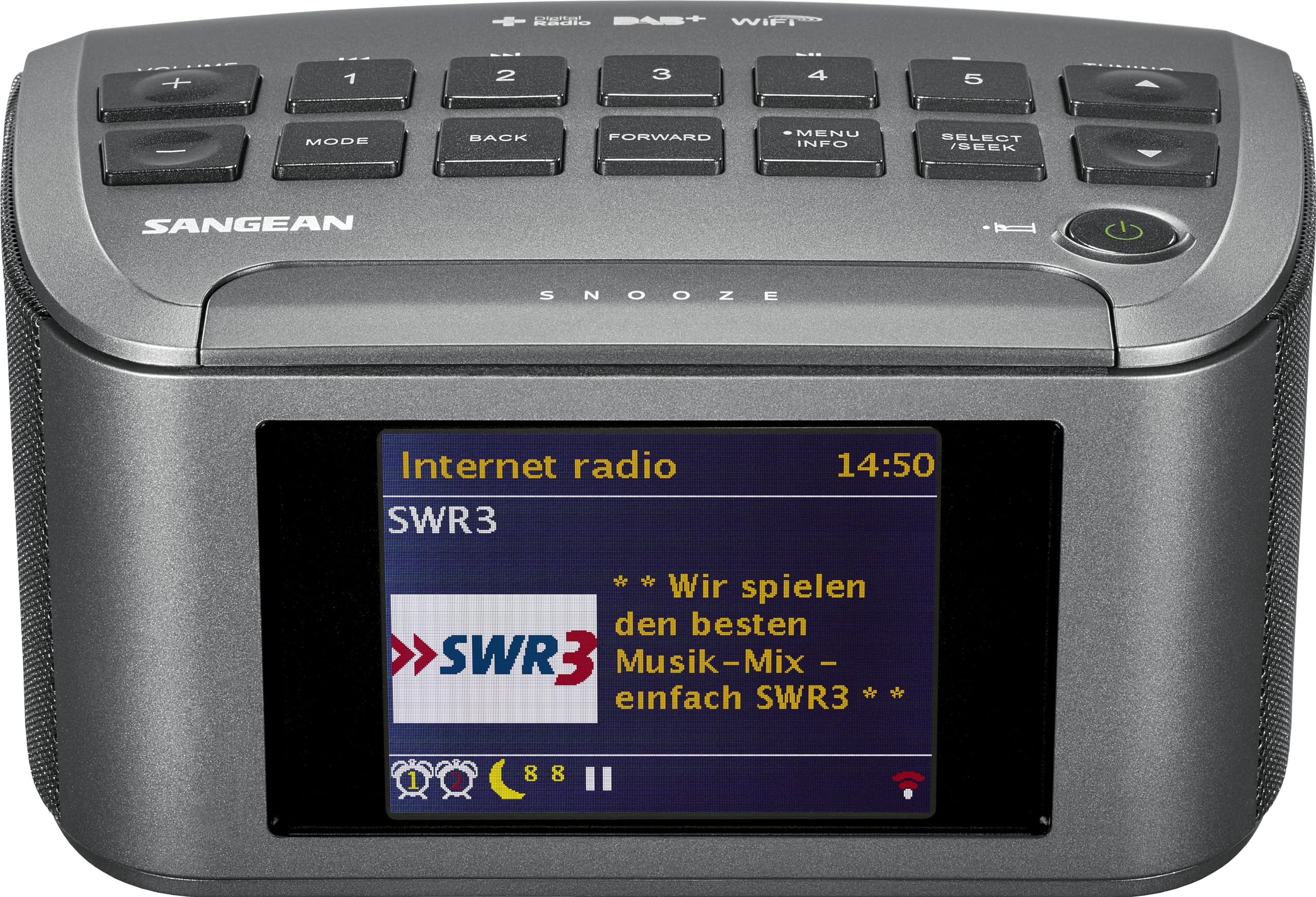 Sangean RCR-11 WF Digitales Uhrenradio (Internet-Radio, DAB+, Spotify-Player, UKW-RDS, USB) schwarz