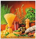 ARTland Spritzschutz Küche aus Alu für Herd Spüle 60x65 cm (BxH) Küchenrückwand mit Motiv Essen Lebensmittel Gemüse Kunst Mediterran Italienisch Bunt S7SM