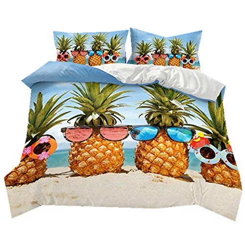 Bettbezug 135x200 Tropisch Pflanze Frucht Ananas Muster Drucken Bettbezug und Kissenbezug 2 Stück Superfeines Polyester Weich und atmungsaktiv