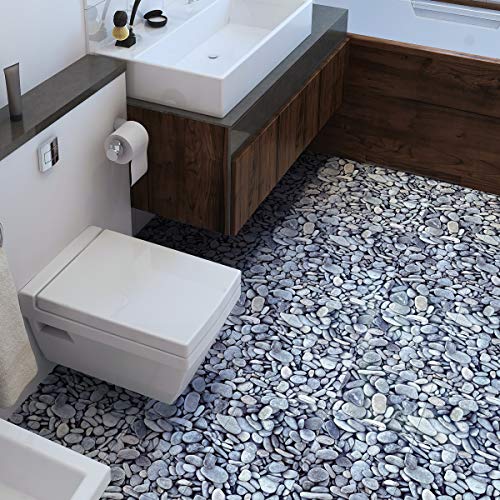 Fliesenaufkleber, rutschfest, Kieselsteine des Flusses, Grau – Zementfliesen Mosaik, selbstklebend, für Küche und Wohnzimmer, 60 x 60 cm – 1 Stück