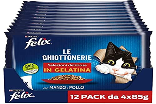 Purina Felix Le Ghiottonerie Feuchtigkeit für Katzen mit Rind und Huhn, 48 Beutel à 85 g