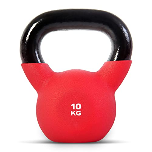 POWRX Kettlebell 4-30 kg Neopren Kugelhantel - Effizientes Training, Muskelaufbau (10 kg) | Vielseitiges Ausdauertraining | Beweglichkeit, Schnelligkeit und Koordination | Schonender Boden - Rot