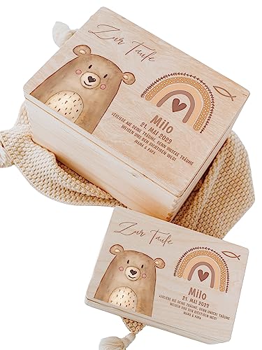 wunderwunsch - Personalisierte Erinnerungsbox Taufe mit Hochwertigem UV-Farbdruck - Individuelle Erinnerungsbox Baby - Niedliche Erinnerungskiste aus Holz - Geschenk Taufe