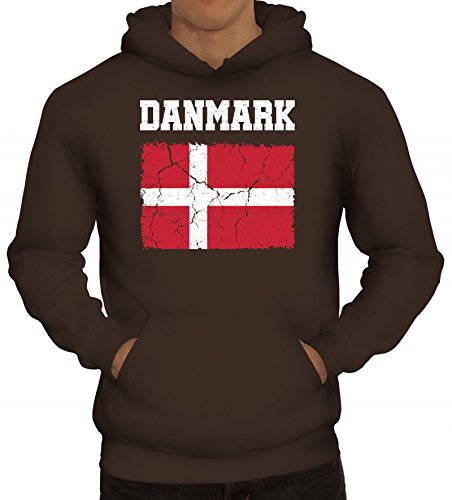 ShirtStreet Dänemark Denmark Fußball WM Fanfest Gruppen Herren Hoodie Männer Kapuzenpullover Wappen Danmark, Größe: XL,braun