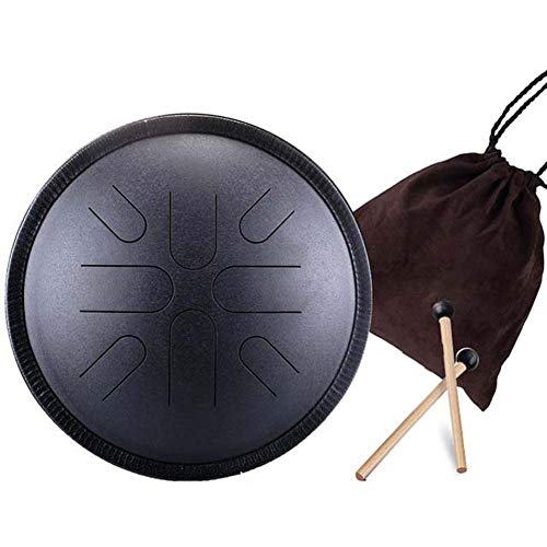 LHMYGHFDP 10 Zoll 8 Tone Japanese Tune Travel Drum Ätherische Trommel Stahlzungentrommel Freizeit Schlagzeug Instrument Yoga Meditation Hand Pan,Schwarz