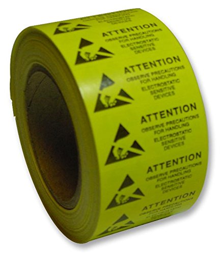 Achtung Handhabung ESD 25x50, Etikettenfarbe schwarz gelb, Etikettenhöhe 25mm, Etikettenlegende Achtung Vorsichtsmaßnahmen für den Umgang mit elektrostatischen empfindlichen Geräten, Etikettentyp