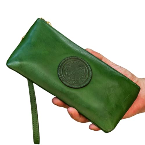 GHQYP Lässige horizontale Brieftasche, handgefertigte Rindsleder-Tasche, Vintage-Clutch, Langer Reißverschluss, Jugend, Familie, Freunde, Clutch