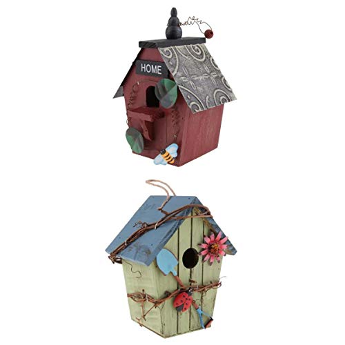 joyMerit Vogelhaus aus Holz, bunt, für kleine Vögel, Gartendekoration, Blau und Rot, 2 Stück