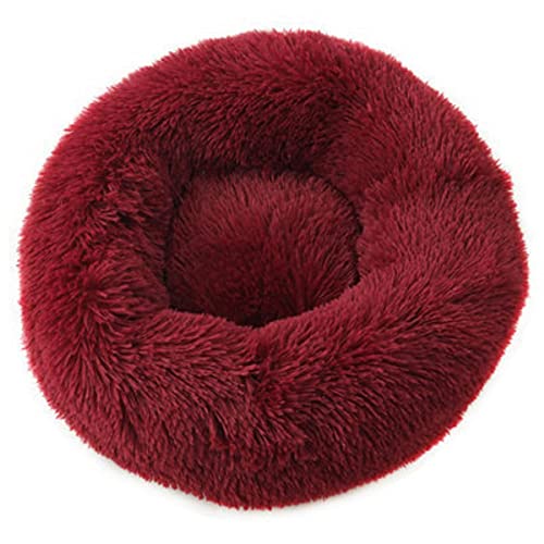 NIQIU Rundes langes Plüsch Katzenbett Haus Hundematte Winter Warmes Schlafnest Weicher Korb Haustier Kissen Tragbare Hundehütte Welpen Sofa Zubehör-rot,60cm,Spanien