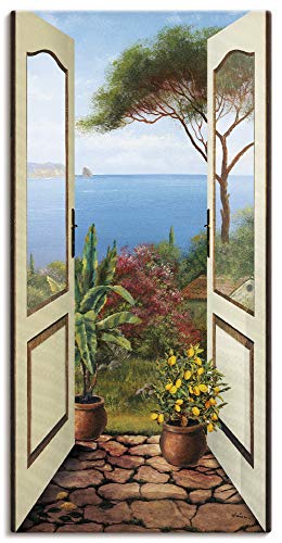 Artland Qualitätsbilder I Bild auf Leinwand Leinwandbilder Wandbilder 30 x 60 cm Architektur Fenster Türen Malerei Creme A5RS Toskanischer Durchgang