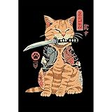 Japanische Samurai Katze Poster und Drucke Ramen Nostalgie Qualität Cartoon Leinwand Gemälde Tier Wandkunst Bilder für Wohnkultur (70X100cm ohne Rahmen, MM-2)