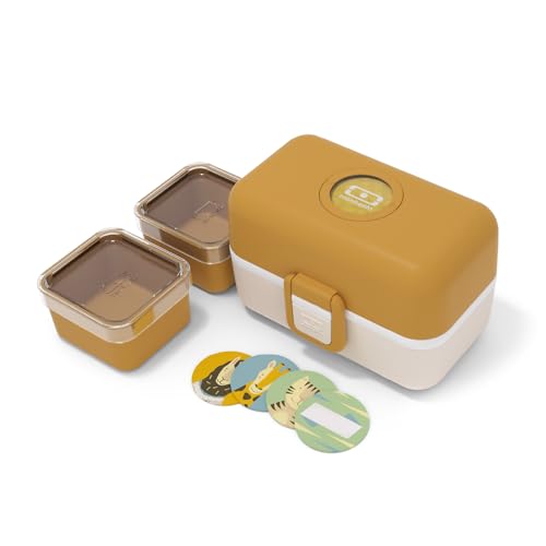 monbento - Kinder Lunchbox MB Tresor Moutarde - Bento Box mit 3 Fächer - Ideal für Mittagessen oder Snacks in der Schule/Park - BPA Frei - Lebensmittelecht - Gelb