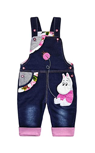 KIDSCOOL SPACE Baby Denim Overall, Little Girl Cute Cartoon Hippo Jean Latzhose,Blau, 2-3 Jahre