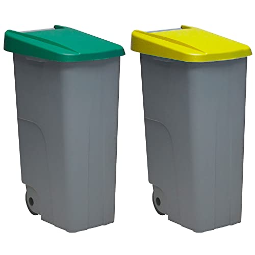 Denox PK3339 Recycling-Packung 110 Liter geschlossen c/u: 220 Liter insgesamt, in 2 Behältern, in Grün/Gelb