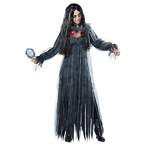 Hexe Frauen Scary Zombie Vampir Halloween Kostüm Horror Gruseliger Geist Sexy Kleid Mittelalterlicher Umhang Mit Kapuze Umhang (Color : Ghost Bride, Size : L)