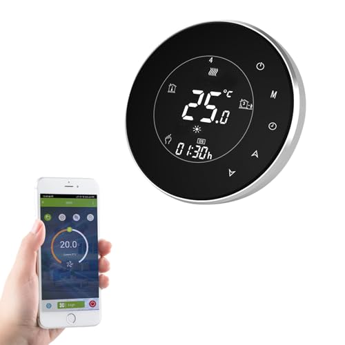 Qiumi Smart WiFi Rund Thermostat WiFi Programmierbarer Wasserthermostat LCD Display Temperaturregler Funktioniert mit Amazon Alexa Google Home IFTTT 5A 95~240V