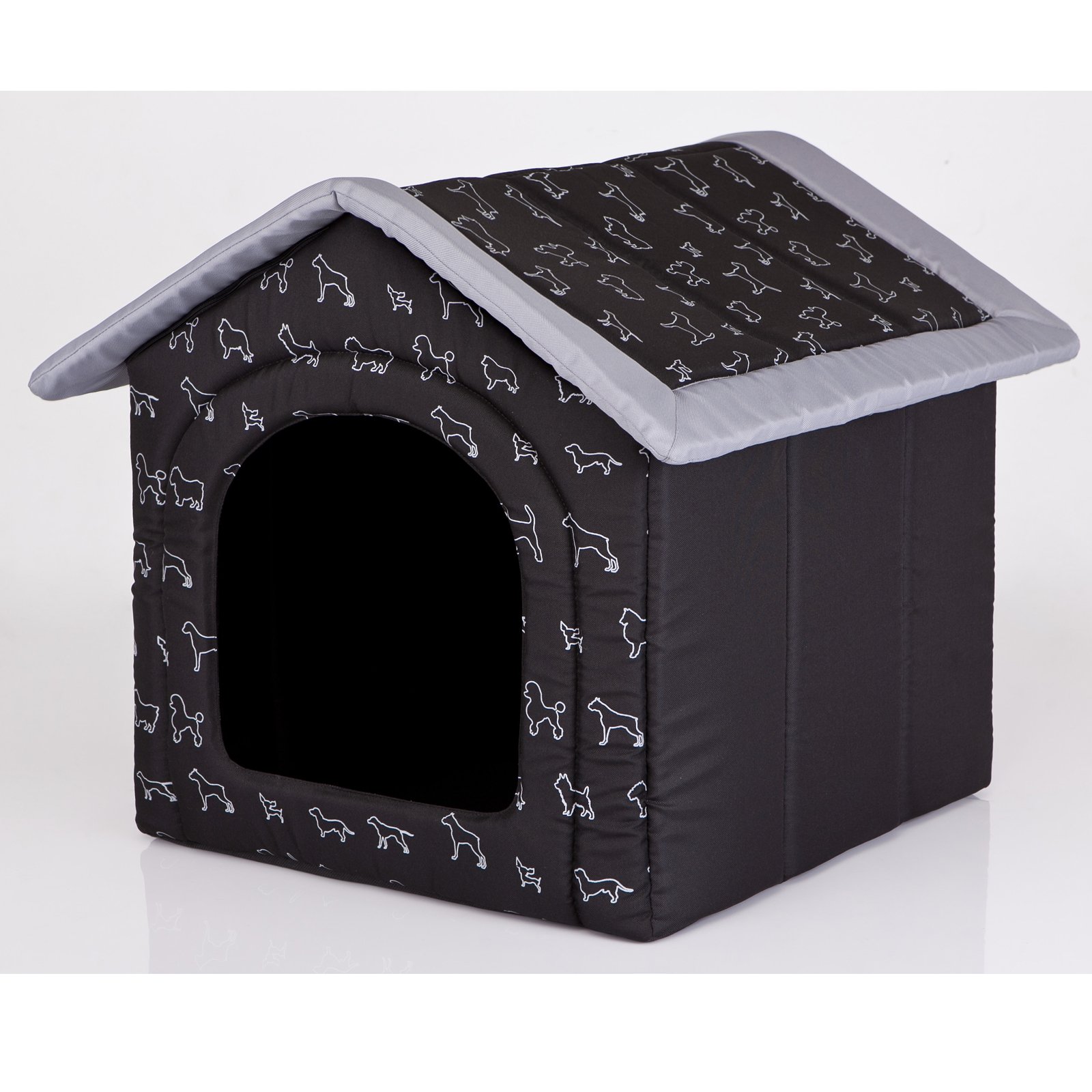 millybo Hundehöhle Hundebett Hundehaus Hundehütte R1-R6 (R4 (60 x 55 cm), schwarz mit Muster (Hündchen))