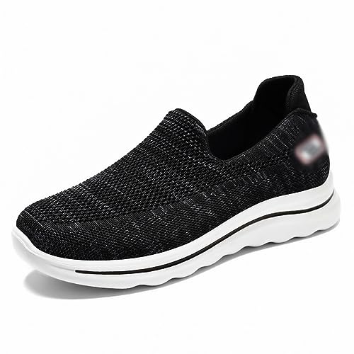 DHAEY Orthopädische Damen-Sneaker, Fußgewölbeunterstützung, Plantarfasziitis, orthopädische Schuhe, runde Zehen, bequem, lässig, modisch, Sneaker, Wanderschuhe (Color : Black, Size : 37 EU)