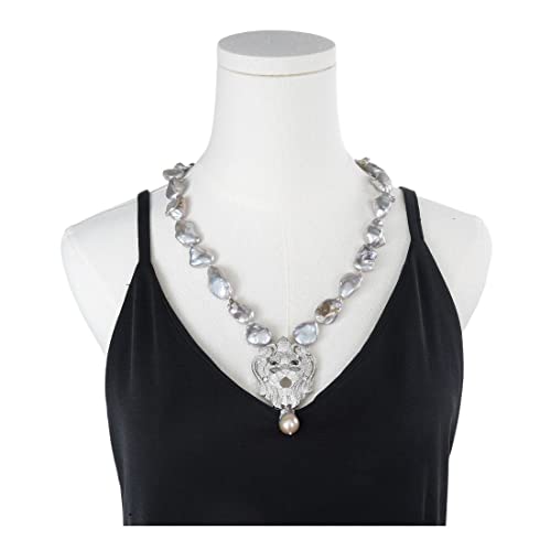 VELUNE Schmuck 25 Zoll 20 mm graue natürliche Keshi-Perlenkette Löwe Barpque-Perlenanhänger handgefertigt for Frauen erfüllen Ketten für Damen
