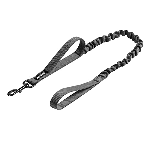 OneTigris Flexi Hundeleine Führleine Nylon mit Halteschlaufen, Länge 85,1 cm - 118,1 cm (33,5" - 46,5") (Grau) |MEHRWEG Verpackung