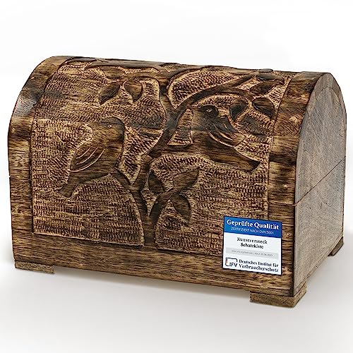 Kunstversteck Schatztruhe Schatzkiste Bird Box, massive Holz-Schatulle braun, 23 cm