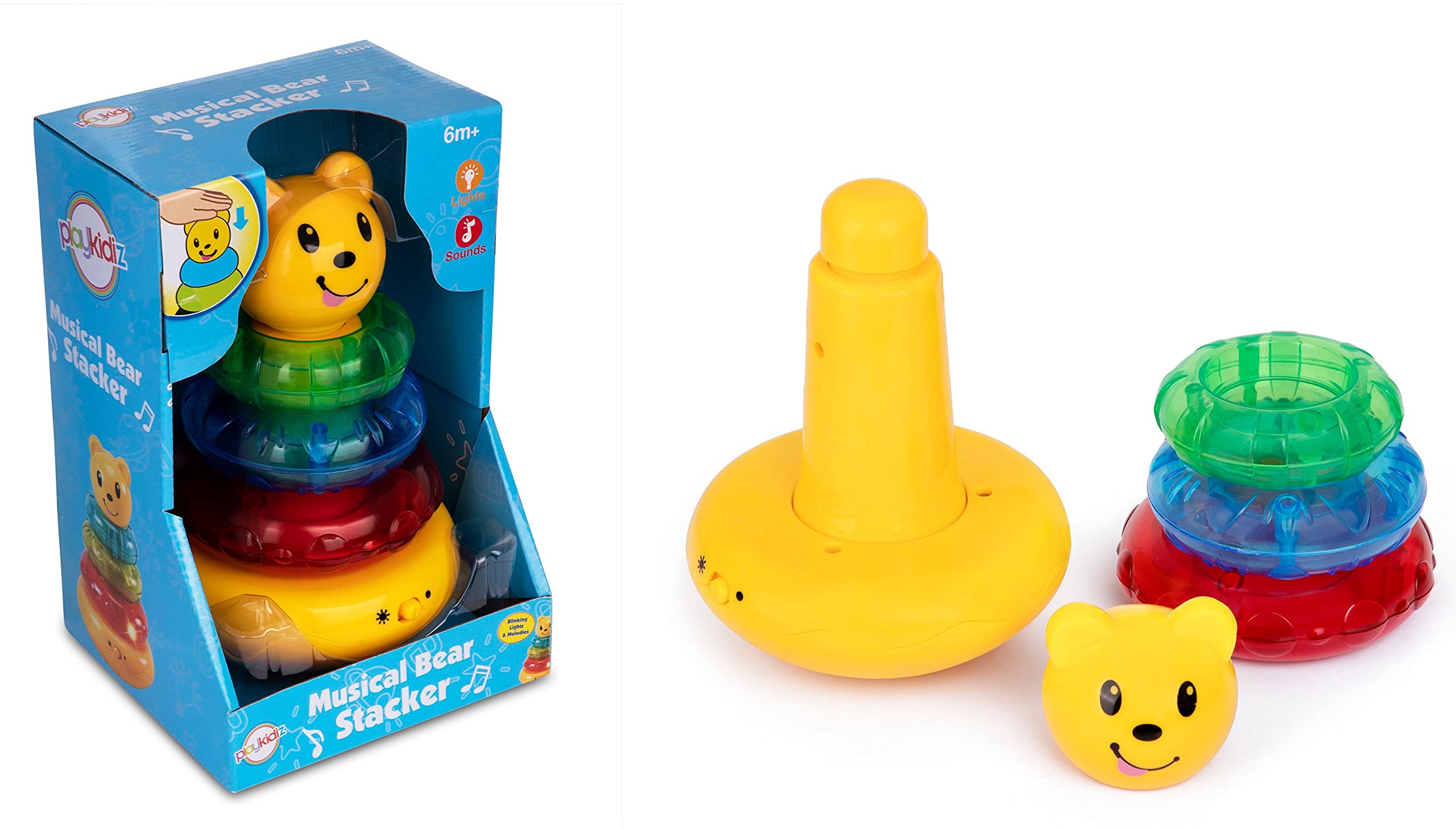 Playkidz Musikalischer Bärenring-Stapler, Stapelringe, Spielzeug mit Lichtern und Geräuschen für Kleinkinder – sensorisches und pädagogisches Spielzeug für Mädchen, Jungen, tolles Geburtstagsgeschenk