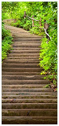 Wallario Selbstklebende Türtapete Steintreppe im Wald - Türposter 93 x 205 cm Abwischbar, rückstandsfrei zu entfernen