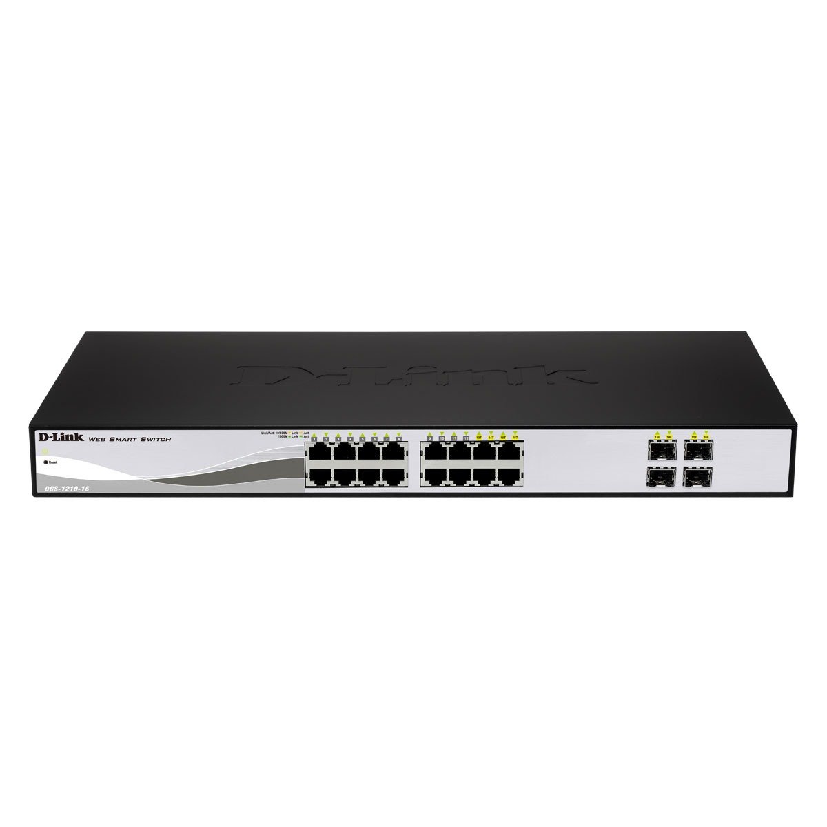 D-Link DGS-1210-16 16-Port Smart Gigabit Switch (12 x 10/100/1000 Mbit/s TP (RJ-45) Ports und 4x Mini GBIC (SFP) Slots), Schwarz