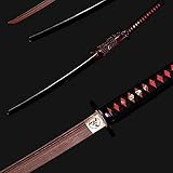 Katana-Samurai-Schwert, Japanische Trainingsschwerter, Handgefertigte Katana-Bokken-Kampfkunstschwerter Aus Holz, Übungsschwerter, Cosplay-Waffen-Requisite, 103 cm,Rot,Freedom76