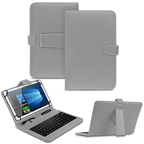 NAUC Tablet Tasche kompatibel für LNMBBS P40 10.1 Keyboard USB Hülle Tastatur QWERTZ Tastatur Schutzhülle Standfunktion Magnetverschluss Cover Universal, Farben:Grau