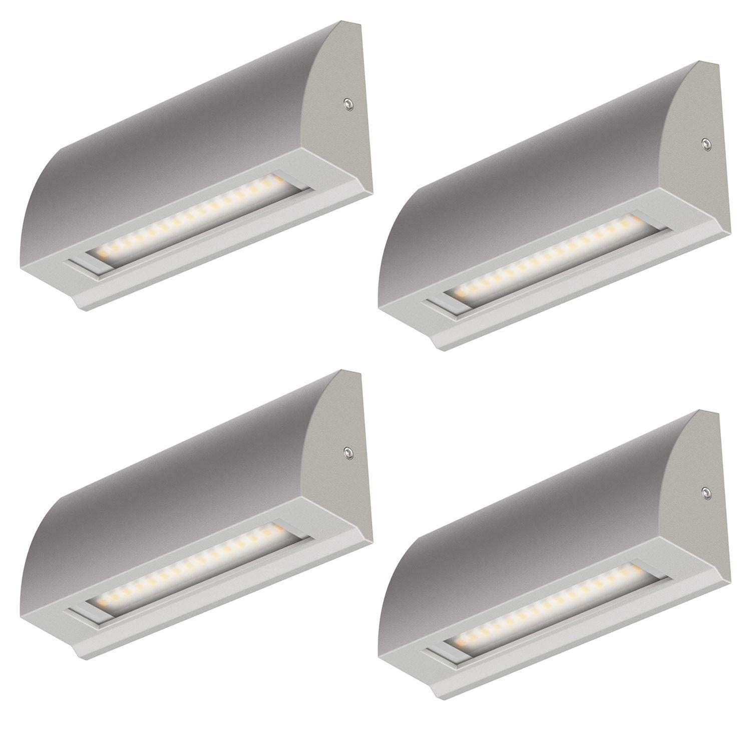 ledscom.de 4 Stück LED Wandleuchte/Treppenlicht SEGIN für außen, IP54, flach, Downlight, grau matt, eckig, 3,8 W, 265lm, warmweiß
