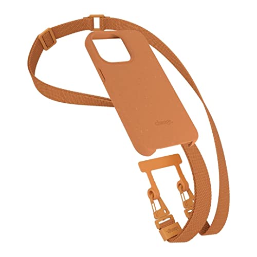 Woodcessories - Nachhaltige Handykette abnehmbar kompatibel mit iPhone 13 Pro Max Hülle orange, mit zusätzlichem Wechsel Band aus Oeko-TEX Stoff (orange)
